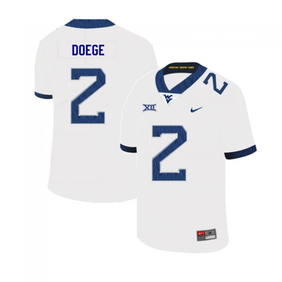 Men's West Virginia Mountaineers NCAA #2 Jarret Doege White Authentic Nike 2019 Stitched College Football Jersey OF15B60YU